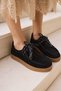Lemari̇o Women's Black Suede Lace-Up Detail Rubber Sole Loafer - 7