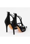 Women's Black Stone Striped T-Strap Pointed Toe Thin High Heel Evening Dress Shoes - 7
