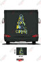 Caravan Sticker Covering with the Text'Go Camping' and an Image of a Tent and a Tree