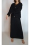 Women's Black Long Dress Cardigan Double Knitting Suit Yy101287 - 3