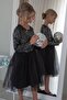 Girl's Long Sleeve Dress Velvet Sequin Age 5-10, Black - 2
