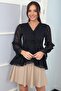 Women's Half Buttoned Front Tulle Detailed Flounce Blouse - 2