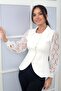 Women's Floral Tulle Sleeves Buttoned Front Stretch Fabric Blouse - 3