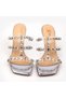 Women's Silver Chunky Crystal Stone Banded Goblet Heeled Evening Dress Heeled Slippers Sandals - 5
