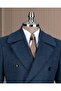 Italian Style S Slim Fit K Double-Breasted Men's Coat with Flap Side Pockets Navy Blue T14987 - 3