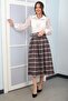 Women's Plaid Cashmere Skirt with Belt and Pockets - 3