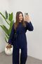 Women's Navy Blue Waist-Tied Button Detailed Sweater Pants 2-Piece Knitwear Set - 3