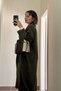 Shawl Collar Long Fleece-Lined Khaki Cardigan - 2