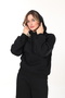 Women's Tops Black Color Three Thread Sh Fleece-Lined Kangaroo Pocket K Hooded Unisex O Oversized Sweatshirt - 2