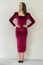Women's Square Neck Velvet Midi Dress Burgundy, Green, Cobalt , Petrol Blue, Black - 7
