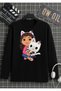 Gabby's Dollhouse Printed Black Long Sleeve Children's T-Shirt 100% Cotton Fabric Organic