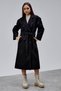 Black Double-Breasted Closure Waist-Tied Wide Fit Cashmere Coat - 7