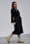 Black Double-Breasted Closure Waist-Tied Wide Fit Cashmere Coat