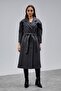 Anthracite Double-Breasted Closure Waist-Tied Wide Fit Cashmere Coat - 7