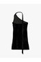 Sleeveless Asymmetrical Neck Halter Velvet Mini Dress - 4