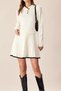 Women's Cream Polo Neck Striped Detail Skirt Sweater Double Suit