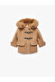 Long Sleeve Wool Blend Hooded Coat with Flap Pockets