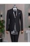 Italian Style S Slim Fit Mono Collar Jacket Pants Suit Black T14750