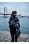 Striped Plaid Shoulder Shawl on Gray Domestic Production - 6