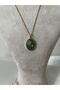 Green Plate Steel Necklace with Gold Flower Detail - 3