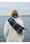 Striped Plaid Shoulder Shawl on Gray Domestic Production - 8