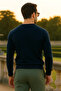 Men's Trend Casual Long V-Neck Navy Blue Sweater - 6