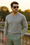 Men's Trend Casual Long V-Neck Gray Sweater - 2