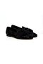 Black Color Laceless Khaki Leather Embroidered Men's Shoes