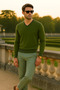 Men's Trend Casual Long V-Neck Khaki Sweater - 3