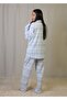 Blue Ethnic Patterned Red Piped Cotton Oversized Pajama Set Comfortable and Stylish - 4
