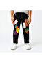 "Boys’ Blue Denim Joggers with Colorful Geometric Patchwork Design