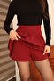 Women's Burgundy Pleated Front Skirt with Shorts Inside - 3