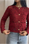 Women's Burgundy Standard Size Buttoned Crochet Lace Jacket