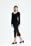 Square Neck Slit Long Sleeve Combed Cotton Dress - 4