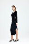 Square Neck Slit Long Sleeve Combed Cotton Dress - 3