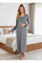 Smoked Lace Buttoned Special Design 100% Cotton Maternity Nightgown - 2