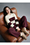 Ecru Crew Neck Color Blocked Girls' Knit Sweater
