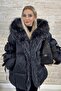 Black Women's Puffer Jacket with Fur Collar