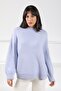 Blue Long Sleeve Crew Neck Cashmere Oversized Women's Knitwear Sweater - 2