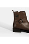 Women's Brown Leather Boots with Metal Buckle Detail - 6
