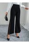Women's High Waist Imported Crepe Trousers with Tulle Detail on the Sides - 5