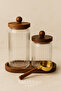 Set of 2 Acacia Vacuum-Locked Glass Jars with Measuring Spoons