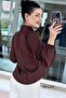 Collar Lace-Up Flounce Satin Blouse 6K114 - 2