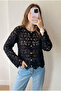 Women's Black Crochet Buttoned Cardigan