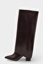 Women's Letoo Brown Patent Leather Boots with Snap Fastener Detail - 2