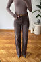 Wide Raw Hem Premium Jeans - BROWN - 3