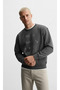 Crew Neck Fleece Life Story Text Printed Smoked Oversize Sweatshirt - 4