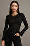 Women's Black Thick Textured See-Through Long Sleeve Blouse - 2