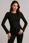 Women's Black Thick Textured See-Through Long Sleeve Blouse - 3