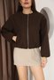 Women's New Season Trend Balloon Sleeve Elastic Bitter Brown Cashmere Bomber Jacket - 2